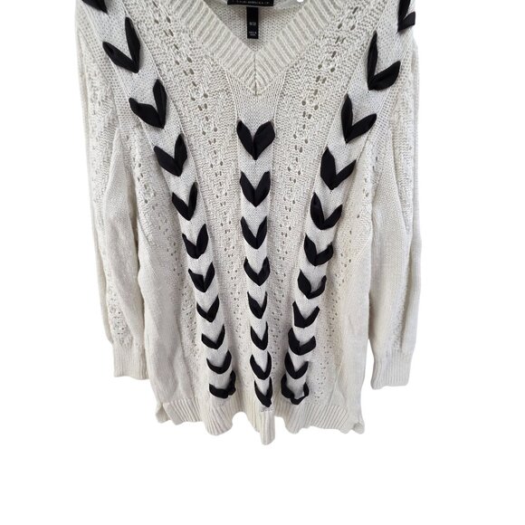 Lane Bryant Sweater Womens 20  White Black Tunic Open Knit Pullover Lightweight - Picture 4 of 10